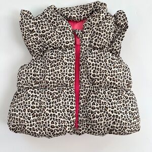 GAP Leopard Print Puffer Vest with Pink Accents